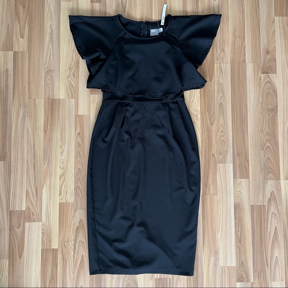 NWT ASOS Black Dress with Flutter Top & Cutout Detail